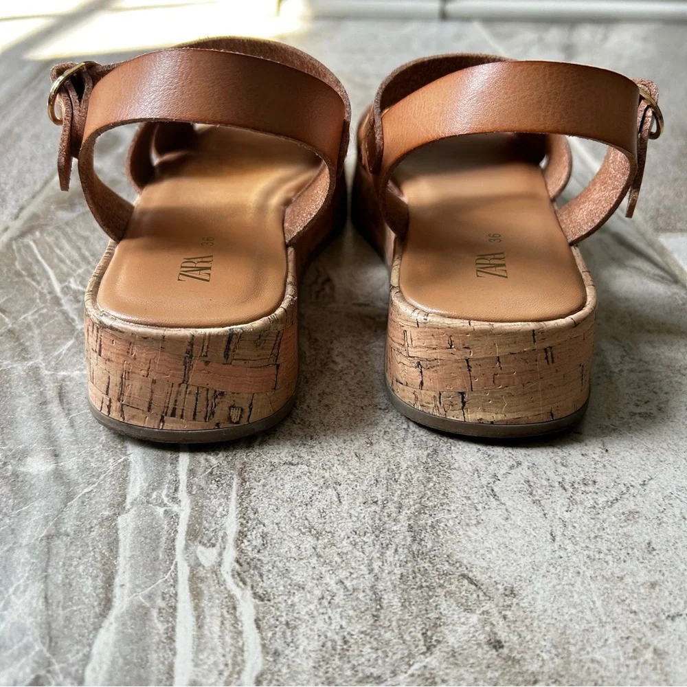 NWOB Zara Girls Brown Criss-Cross Open-Toe Leather Sandals, Size 36 EU/ 4.5 US